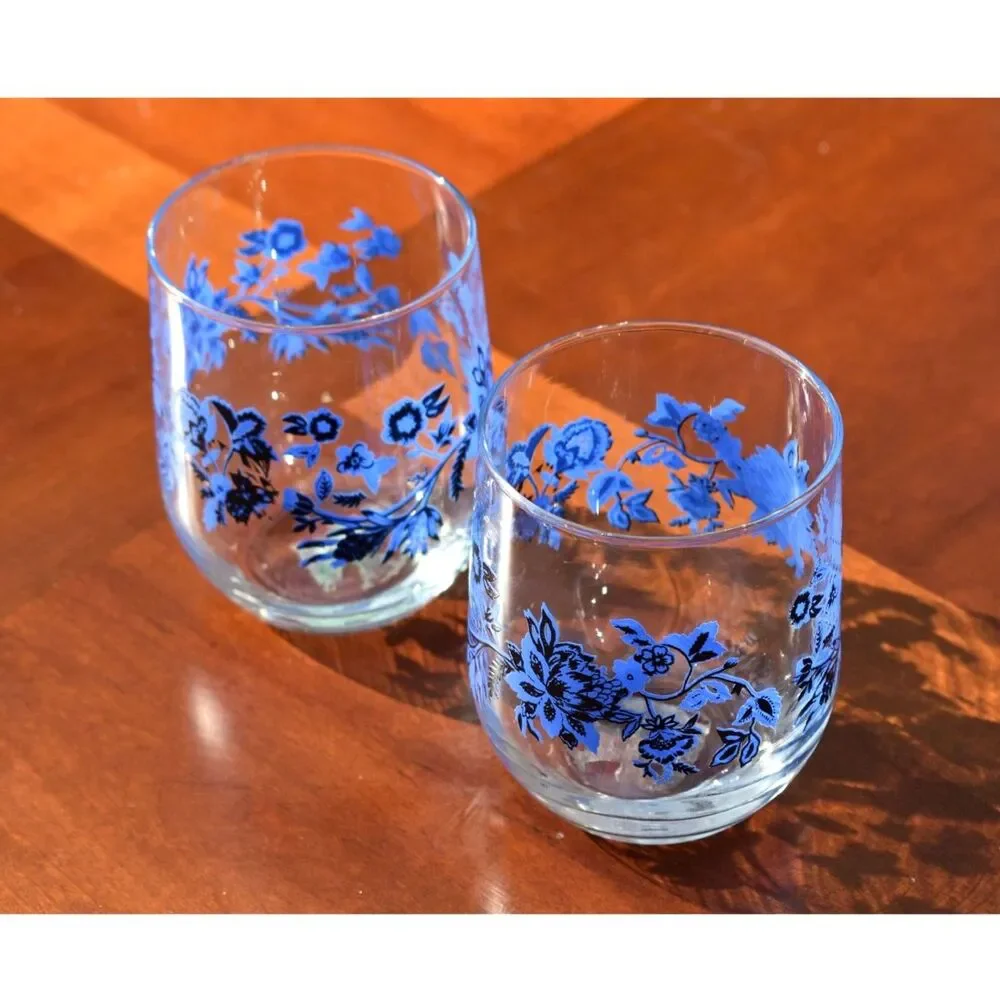 Royal Norfolk Cristar Mikonos Blue Floral Highball Glasses - Set of 2 - 4